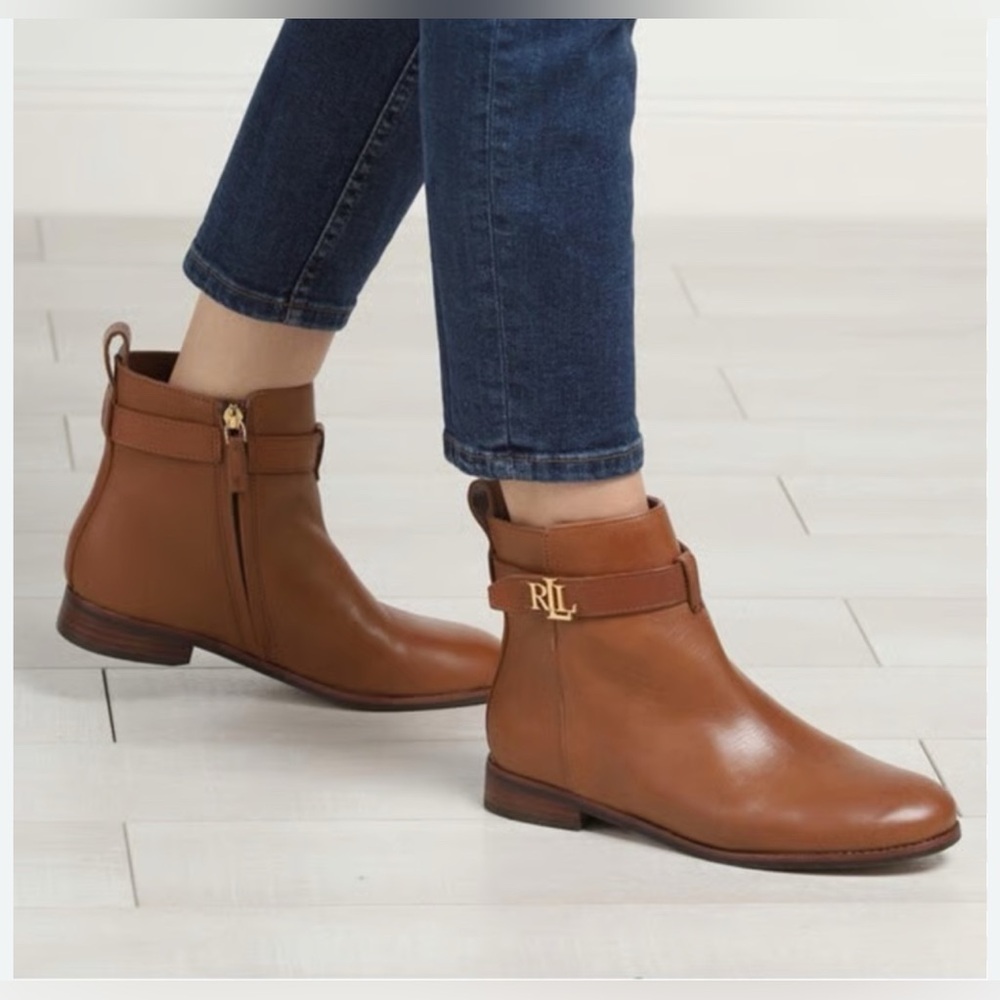 Lauren Ralph Lauren Briele Brown Leather Boots US 9.5 B - Picture 1 of 16